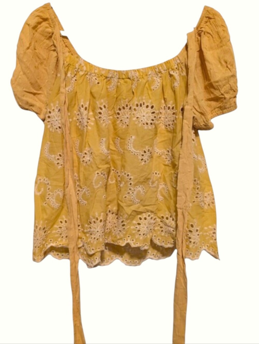 NWT Grace & Emma Mustard Eyelet Off Shoulder Cotton Blouse Size M